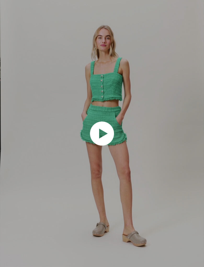 222LIVETE Tweed crop top with straps : Tops & Shirts color Green